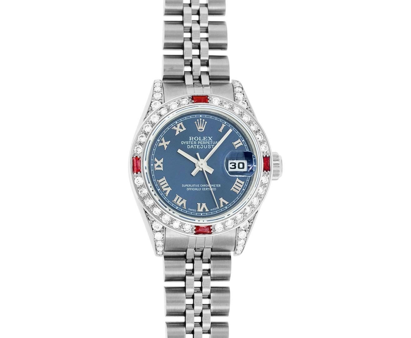 Rolex Ladies Stainless Steel Ruby and Diamond Datejust Wristwatch