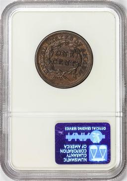 1844 N-1 Coronet Head Large Cent Coin NGC MS61BN