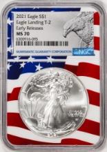 2021 Type 2 $1 American Silver Eagle Coin NGC MS70 Early Releases Flag Core