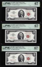 (3) Consecutive 1963 $2 Legal Tender Notes Fr.1513 PMG Superb Gem Uncirculated 67EPQ