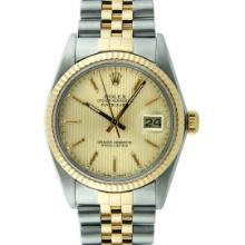 Rolex Men's Two Tone Champagne Tapestry Datejust Wristwatch