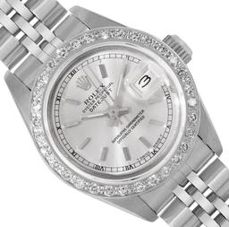 Rolex Ladies Stainless Steel Diamond Datejust Wristwatch With Rolex Box