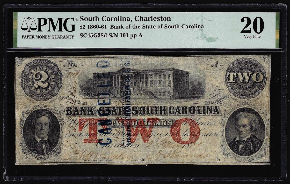 1860-61 $5 Bank of the State of South Carolina Obsolete Note SC45G38d PMG Very Fine 20