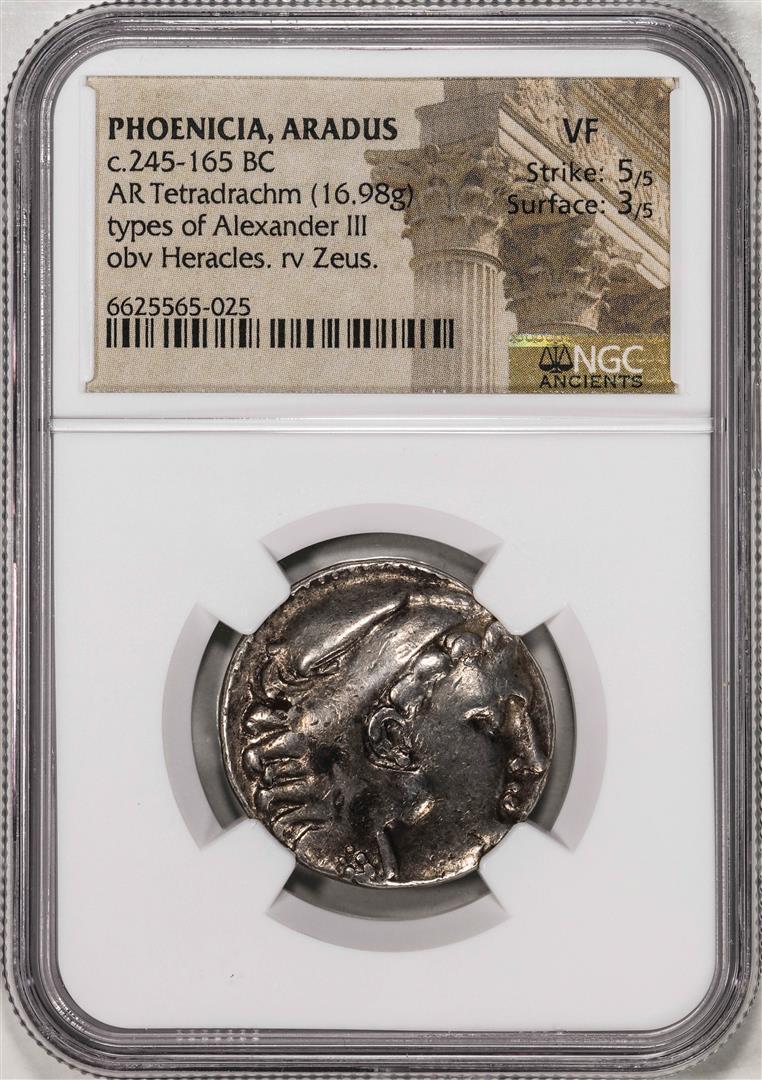 245-165 BC Phoenicia Aradus AR Tetradrachm Alexander III Heracles Zeus Coin NGC VF