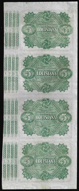 Uncut Sheet of (4) State of Louisiana Baby Bond Obsolete Notes