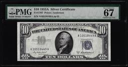 1953A $10 Silver Certificate Note Fr.1707 PMG Superb Gem Uncirculated 67EPQ