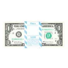 Pack of (100) Consecutive 2017A $1 Federal Reserve STAR Notes New York