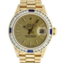 Rolex Ladies 18K Yellow Gold Sapphire And Diamond President Wristwatch