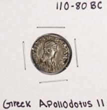 110-80 BC Bactria, Indo-Greek Apollodotus II AR Drachm Ancient Silver Coin