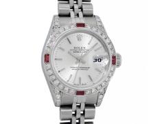 Rolex Ladies Stainless Steel Ruby and Diamond Datejust Wristwatch