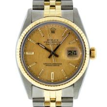 Rolex Men's Two Tone Champagne Linen Datejust Wristwatch