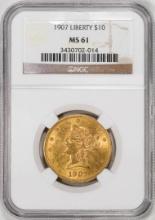 1907 $10 Liberty Head Eagle Gold Coin NGC MS61