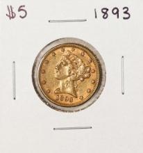 1893 $5 Liberty Head Half Eagle Gold Coin