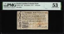 1771 North Carolina 3 Pounds Colonial NC-142 PMG About Uncirculated 53 Magna Charta