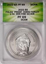 2022 $5 Palau Proof Chris Farley Silver Coin ANACS PF69DCAM