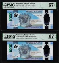 (2) Consecutive 2022 Philippines 1000 Piso Notes PMG Superb Gem Uncirculated 67EPQ