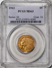 1913 $5 Indian Head Half Eagle Gold Coin PCGS MS63