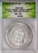 2022 $5 Palau Proof Chris Farley Silver Coin ANACS PF70DCAM