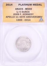 2014 Proof 1/4 oz Platinum JFK Apollo 11 Anniversary Medal ANACS MS69