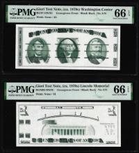 Set of Giori Test Note Washington & Lincoln Memorial PMG Gem Uncirculated 66EPQ