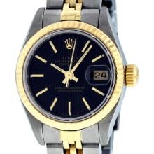 Rolex Ladies Two Tone Black Tapestry Datejust Wristwatch