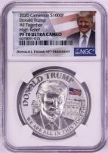 2020 Cameroon 1000 Francs High Relief Donald Trump Silver Coin NGC PF70 Ultra Cameo