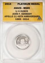 2014 Proof 1/4 oz Platinum JFK Apollo 11 Anniversary Medal ANACS MS69