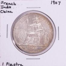 1907 French Indo China 1 Piastre Silver Coin