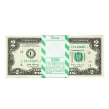 Pack of (100) Consecutive 2017A $2 Federal Reserve Star Notes San Francisco