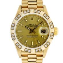 Rolex Ladies 18K Yellow Gold Diamond President Wristwatch