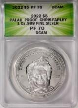 2022 $5 Palau Proof Chris Farley Silver Coin ANACS PF70DCAM