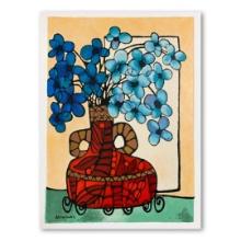 Ben Simhon "Blue Flowers" Limited Edition Serigraph On Paper