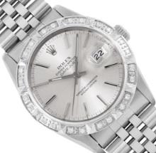 Rolex Mens Stainless Steel Silver Index Diamond Datejust Wristwatch With Rolex Box