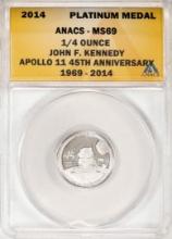 2014 Proof 1/4 oz Platinum JFK Apollo 11 Anniversary Medal ANACS MS69