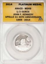 2014 Proof 1/2 oz Platinum JFK Apollo 11 Anniversary Medal ANACS MS69