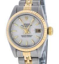 Rolex Ladies Two Tone Silver Index Tapestry Datejust Wristwatch