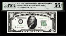1950 $10 Federal Reserve Note Philadelphia Fr.2010-CW Wide PMG Gem Uncirculated 66EPQ