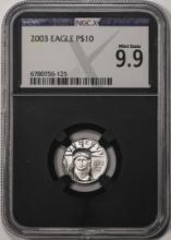 2003 $10 Platinum American Eagle Coin NGCX Mint State 9.9