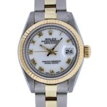 Rolex Ladies Two Tone White Roman Datejust Wristwatch