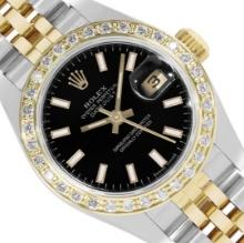 Rolex Ladies Two Tone Diamond Datejust Wristwatch With Rolex Box