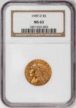 1909-D $5 Indian Head Half Eagle Gold Coin NGC MS63