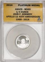 2014 Proof 1/4 oz Platinum JFK Apollo 11 Anniversary Medal ANACS MS69