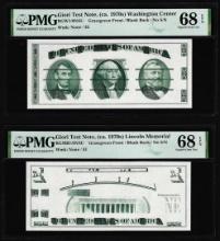 Set of Giori Test Note Washington & Lincoln Memorial PMG Superb Gem Unc 68EPQ