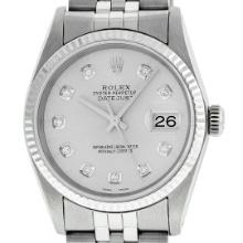 Rolex Mens Stainless Steel Diamond Datejust Wristwatch