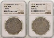 Lot of 1903MO & 1901ZS Mexico Pesos Silver Coins NGC Graded AU Details