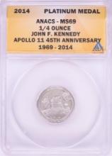 2014 Proof 1/4 oz Platinum JFK Apollo 11 Anniversary Medal ANACS MS69