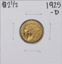 1925-D $2 1/2 Indian Head Quarter Eagle Gold Coin