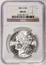 1881-S $1 Morgan Silver Dollar Coin NGC MS65