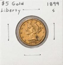 1899-S $5 Liberty Head Half Eagle Gold Coin