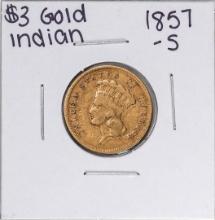 1857-S $3 Indian Princess Head Gold Coin